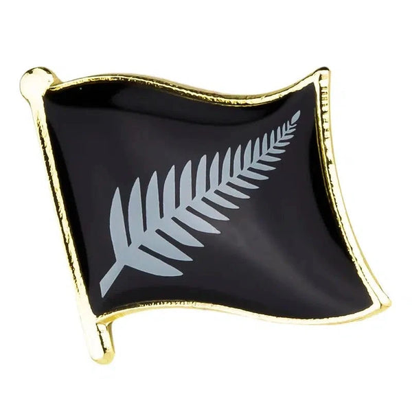 New Zealand Silver Fern Flag Lapel Pin - Enamel Pin Flag