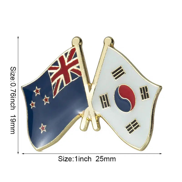 New Zealand South Korea Flag Lapel Pin - Enamel Pin Flag