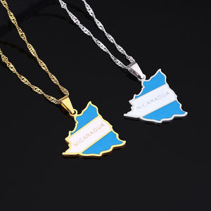 Nicaragua Flag Map Necklace