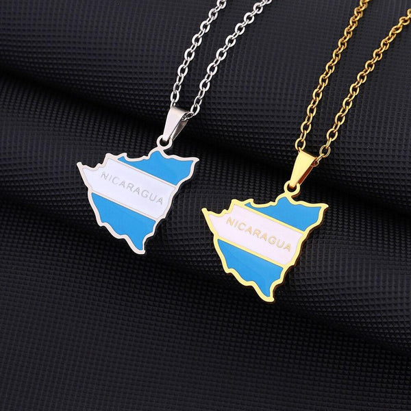 Nicaragua Flag Map Necklace