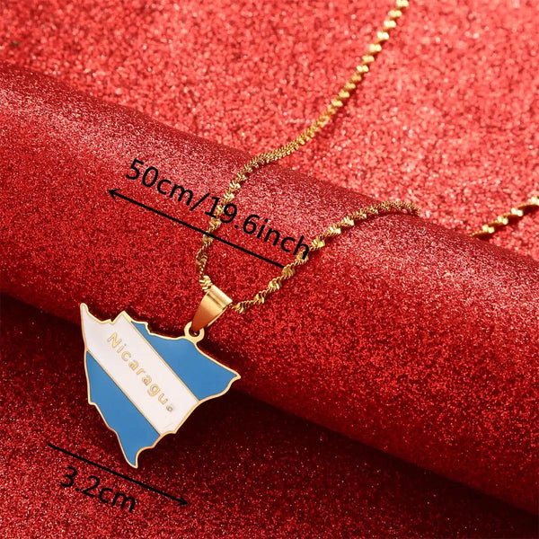 Nicaragua Flag Map Necklace