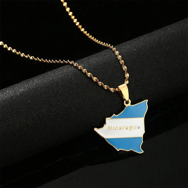 Nicaragua Flag Map Necklace