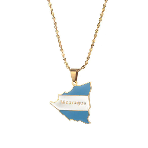 Nicaragua Flag Map Necklace