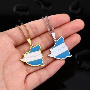 Nicaragua Flag Map Necklace