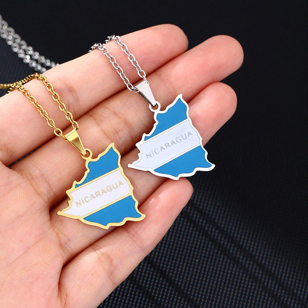 Nicaragua Flag Map Necklace