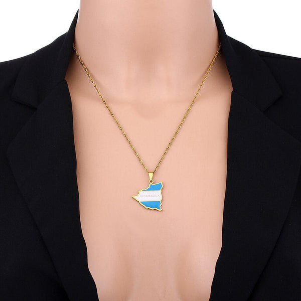 Nicaragua Flag Map Necklace