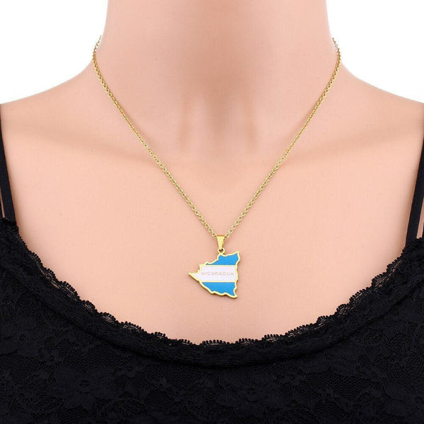 Nicaragua Flag Map Necklace