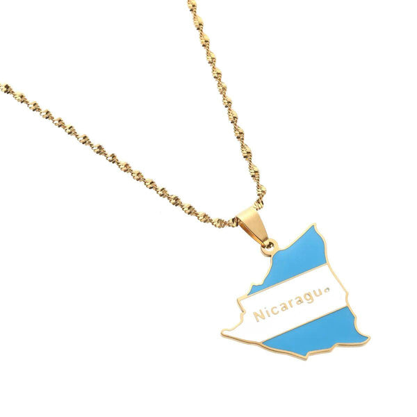 Nicaragua Flag Map Necklace