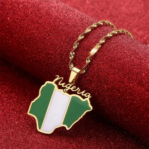 Nigeria Flag Map Necklace