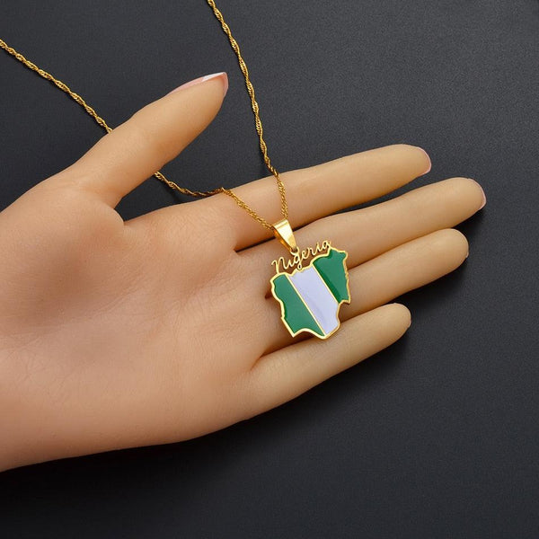 Nigeria Flag Map Necklace