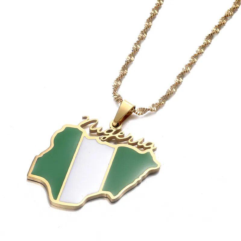 Nigeria Flag Map Necklace