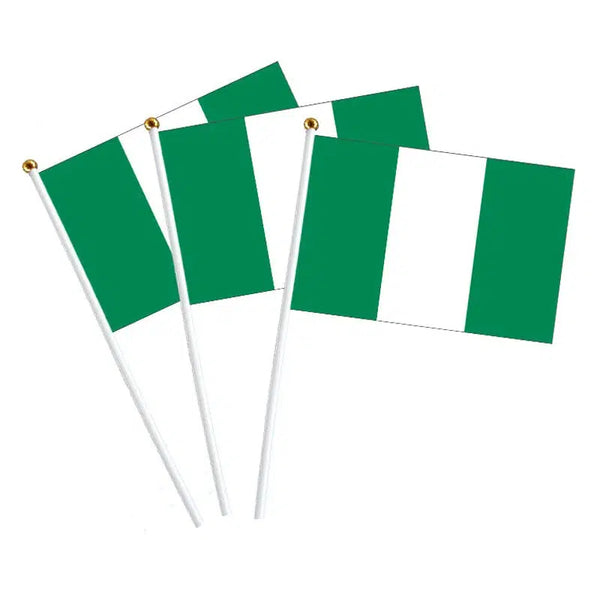 Nigeria Flag on Stick - Small Handheld Flag (50/100Pcs)