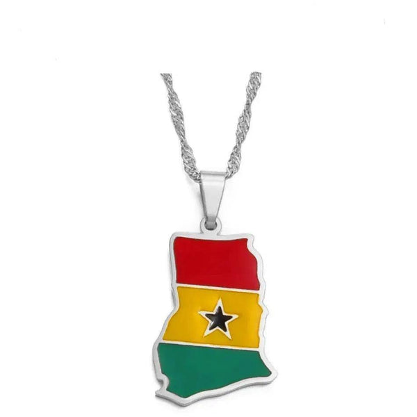 Nigeria, Ghana, Jamaica, Guyana Flag Map Necklace Collection