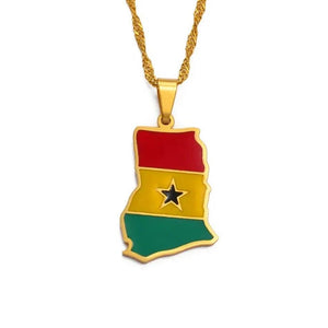 Nigeria, Ghana, Jamaica, Guyana Flag Map Necklace Collection