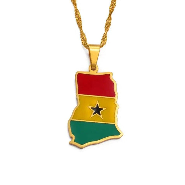 Nigeria, Ghana, Jamaica, Guyana Flag Map Necklace Collection