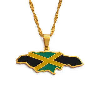 Nigeria, Ghana, Jamaica, Guyana Flag Map Necklace Collection