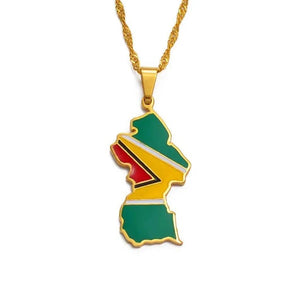 Nigeria, Ghana, Jamaica, Guyana Flag Map Necklace Collection