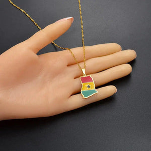 Nigeria, Ghana, Jamaica, Guyana Flag Map Necklace Collection