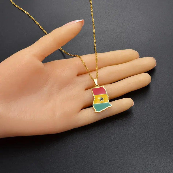 Nigeria, Ghana, Jamaica, Guyana Flag Map Necklace Collection