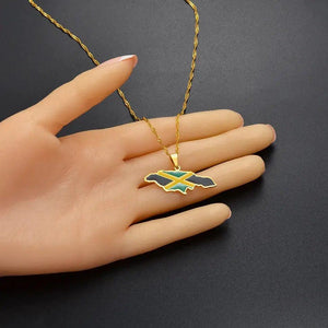 Nigeria, Ghana, Jamaica, Guyana Flag Map Necklace Collection