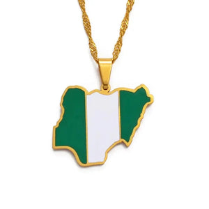 Nigeria, Ghana, Jamaica, Guyana Flag Map Necklace Collection