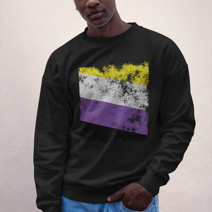 Nonbinary Flag - Distressed LGBT+ Sweatshirt