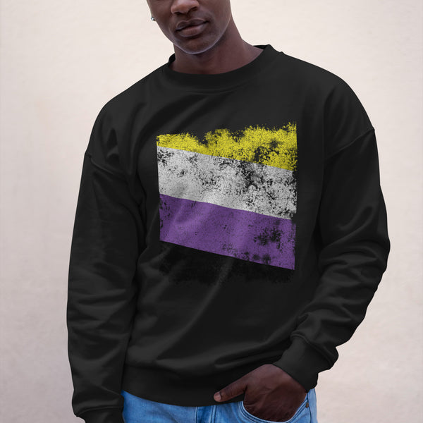 Nonbinary Flag - Distressed LGBT+ Sweatshirt