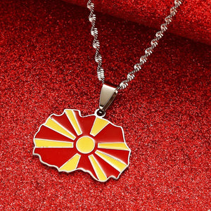 North Macedonia Flag Map Necklace