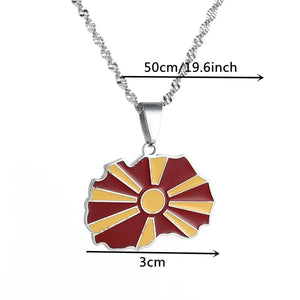 North Macedonia Flag Map Necklace