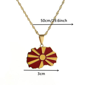 North Macedonia Flag Map Necklace