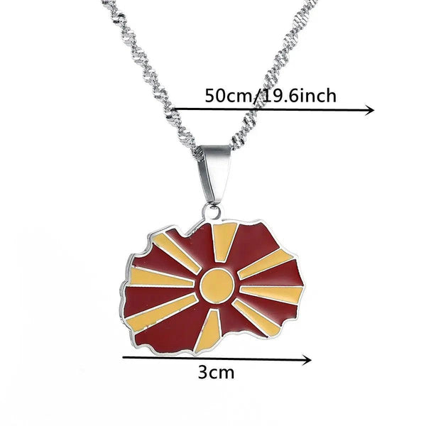North Macedonia Flag Map Necklace