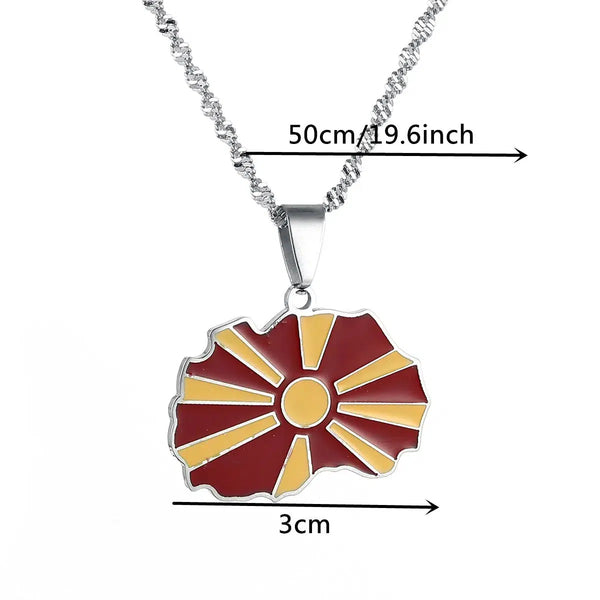 North Macedonia Flag Map Necklace