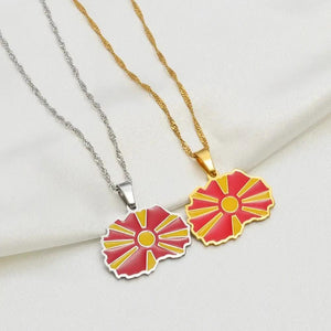 North Macedonia Flag Map Necklace