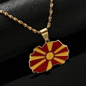 North Macedonia Flag Map Necklace