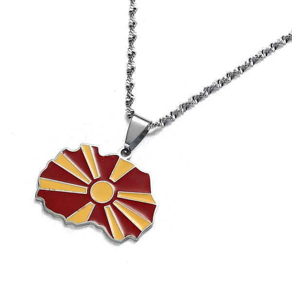 North Macedonia Flag Map Necklace