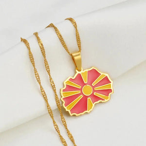 North Macedonia Flag Map Necklace