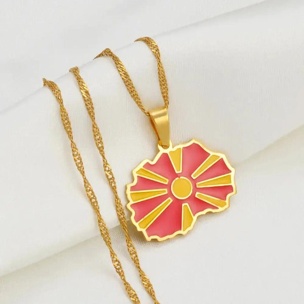North Macedonia Flag Map Necklace