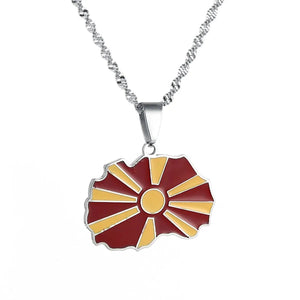 North Macedonia Flag Map Necklace