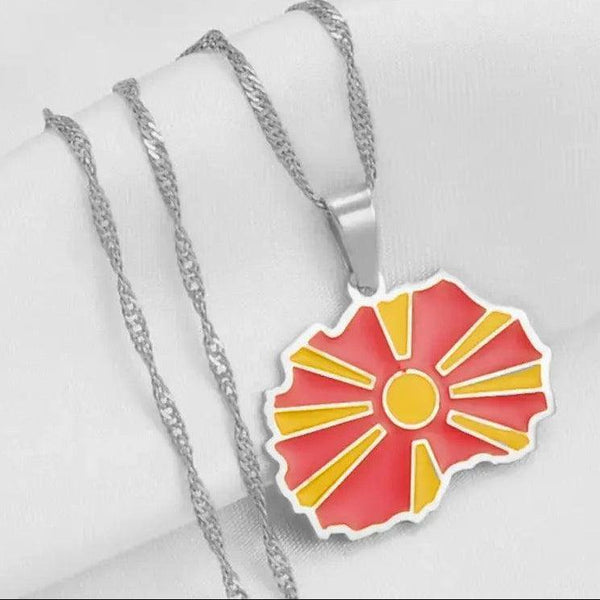 North Macedonia Flag Map Necklace