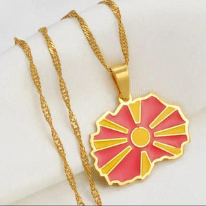 North Macedonia Flag Map Necklace