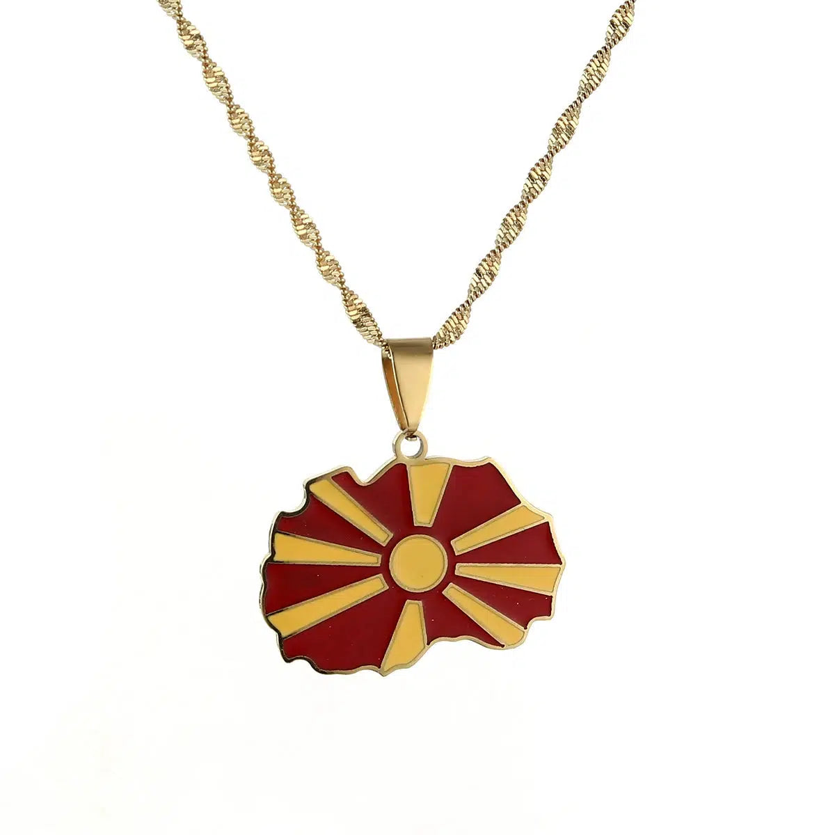 North Macedonia Flag Map Necklace