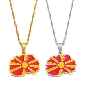 North Macedonia Flag Map Necklace