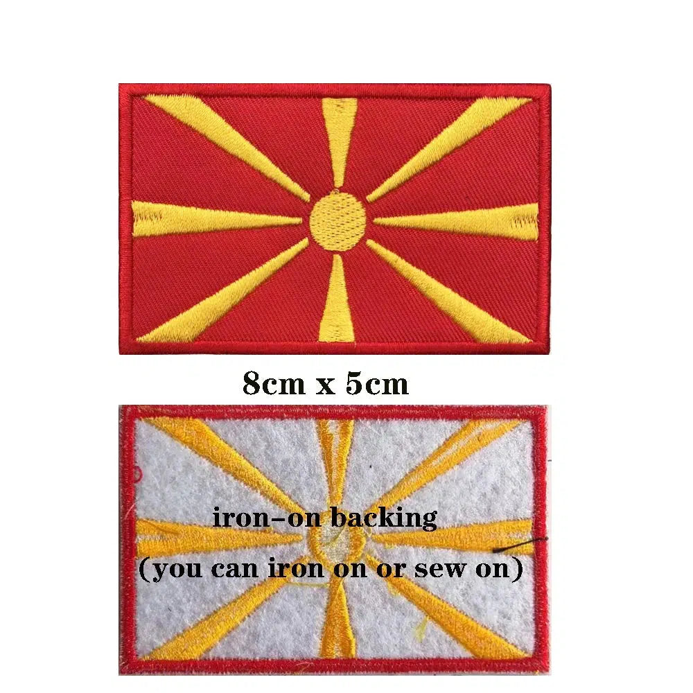 North Macedonia Flag Patch - Iron On/Hook & Loop Patch