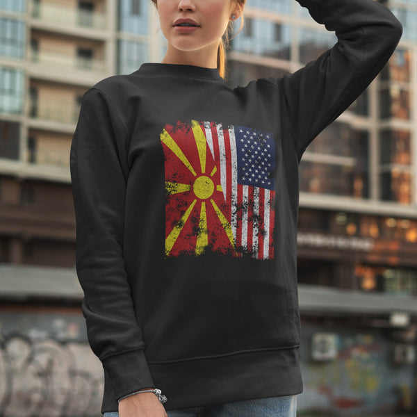 North Macedonia USA Flag - Half American Sweatshirt