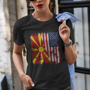 North Macedonia USA Flag - Half American T-Shirt