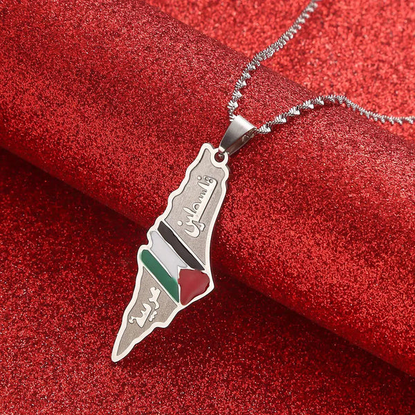 Palestine Flag Map Necklace