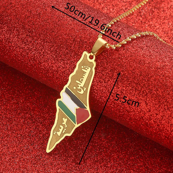 Palestine Flag Map Necklace