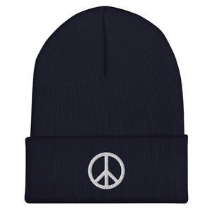 Peace Sign Beanie - Embroidered Winter Hat
