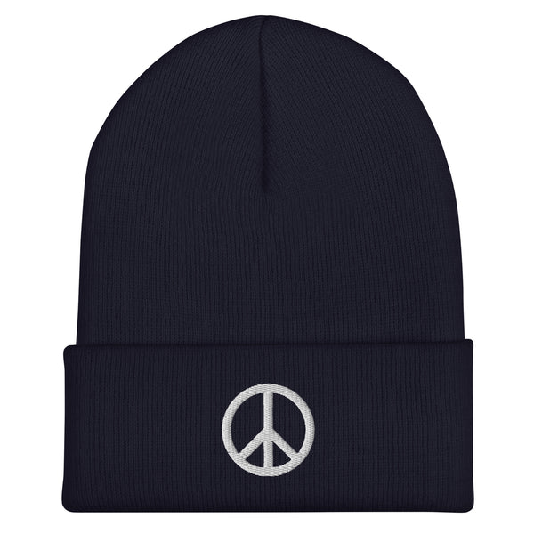 Peace Sign Beanie - Embroidered Winter Hat