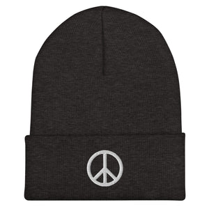 Peace Sign Beanie - Embroidered Winter Hat